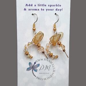 Whimsical Winged Hummingbird Earrings Handmade Crystal Beaded Gold Tone Feminine